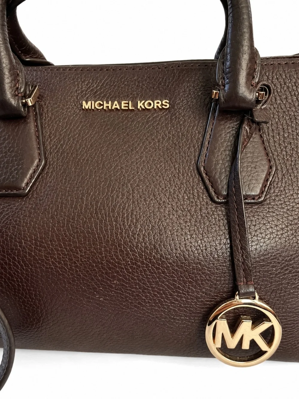 Michael Kors Dark Brown Pebbled Shoulder Bag with Gold Hardware
